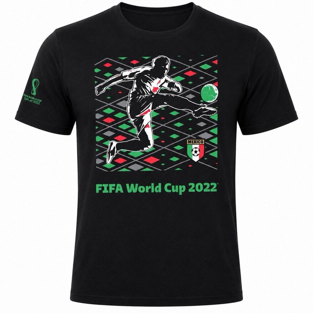 Mexico FIFA World Cup 2022 Graphic T-Shirt Black Adult Large Soccer Futbol Tee